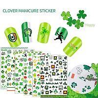 6 Sheets St Patricks Day Nail Stickers 3D Selfadhesive Shamrock Clover Nail Polish Decals Green Clover Irish Nail Art Stickers