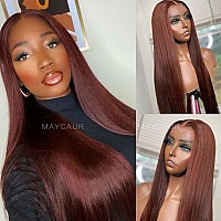 Maycaur Reddish Brown Lace Front Wigs Long Straight Hair Glueless Colored Wigs For Fashion Women Synthetic Lace Front Wigs With