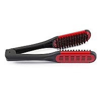 Aethland Double Sided Brush Clamp Straightener Boar Bristles Clamp Hair Straightening Brush With Detangler Hair Styling Tool