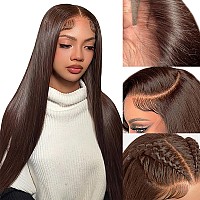 Azkiu Brown Straight Lace Front Wigs Human Hair Straight 13X4 Hd Lace Frontal Human Hair Wig Pre Plucked 150 Density Brazilian