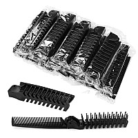 10 Pack Portable Travel Folding Comb and Brush Combo Compact Foldable Hair Brush Pocket Size Comb Double Headed for Women Men Massage Detangle Anti Static Hairdressing Tools (Black)