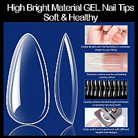 Una Gella Medium Almond Gel X Nail Tips 500Pcs Clear Fake Nails Tips Almond Shape Full Cover Short Almond Acrylic Gel Nail Ex