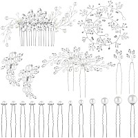 44 Pieces Wedding Hair Comb Faux Pearl Crystal Bride Hair Accessories Hair Side Comb Clips U-shaped Flower Rhinestone Pearl Hair Clips for Bride Bridesmaid (Fresh Style)