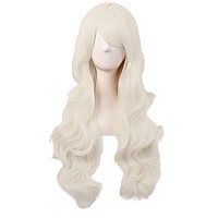 MapofBeauty 28 Inch/70 cm Charming Women Side Bangs Long Curly Full Hair Synthetic Wig (Platinum Blonde)