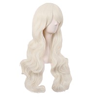 MapofBeauty 28 Inch/70 cm Charming Women Side Bangs Long Curly Full Hair Synthetic Wig (Platinum Blonde)