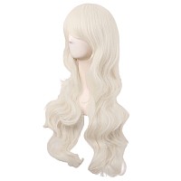 MapofBeauty 28 Inch/70 cm Charming Women Side Bangs Long Curly Full Hair Synthetic Wig (Platinum Blonde)