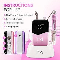 M Mase Nail Drill Professional 2In1 Cordless Electric Nail Drill Machine Portable Rechargeable Hd Display 35000 Rpm Acr