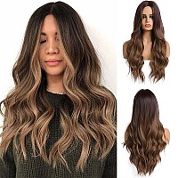 Esmee 24 Inches Long Ombre Brown Wigs for Women Natural Synthetic Hair Wig Loose Wavy Wigs Heat Resistant for Daily Party Cosplay Wear