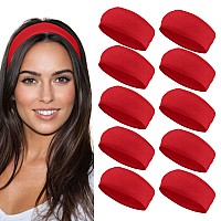 Styla Hair Headbands for Women Stretch Fashion Headbands 10 Pack Non-Slip Head Wraps Great for Spa, Sports, Yoga, Pilates, Running, Gym Headband, Workouts - Red