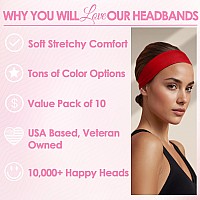 Styla Hair Headbands for Women Stretch Fashion Headbands 10 Pack Non-Slip Head Wraps Great for Spa, Sports, Yoga, Pilates, Running, Gym Headband, Workouts - Red