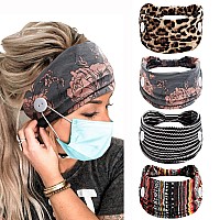 Button for Mask Women Nurses Headband No Slip Boho Floral Printed Elastic Ear Protection Men Doctors Hairband Knotted Sport Sweatband Head Bands for Protect Ear