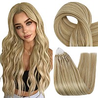 Fshine Microring Loop Hair Extensions Human Hair 20 Inch Golden Blonde Highlight Light Blonde Straight Micro Ring Hair Extension