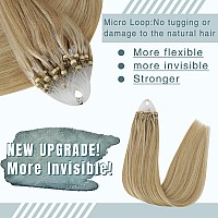 Fshine Microring Loop Hair Extensions Human Hair 20 Inch Golden Blonde Highlight Light Blonde Straight Micro Ring Hair Extension