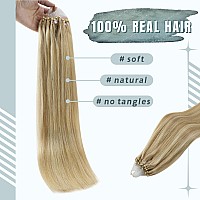 Fshine Microring Loop Hair Extensions Human Hair 20 Inch Golden Blonde Highlight Light Blonde Straight Micro Ring Hair Extension