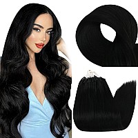 Fshine Black Hair Extension Real Hair Micro Ring 50 Gram 20 Inch Color 1 Hair Extensions Straight Human Hair Micro Loop Extensio