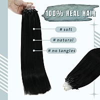 Fshine Black Hair Extension Real Hair Micro Ring 50 Gram 20 Inch Color 1 Hair Extensions Straight Human Hair Micro Loop Extensio