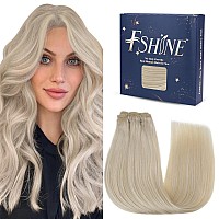 Fshine Platinum Blonde Weft Hair Extensions Human Hair 14 Inch 100 Gram Hand Tied Weft Hair Extensions Remy Hair Blonde Weft Hai