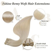 Fshine Platinum Blonde Weft Hair Extensions Human Hair 14 Inch 100 Gram Hand Tied Weft Hair Extensions Remy Hair Blonde Weft Hai