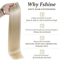 Fshine Platinum Blonde Weft Hair Extensions Human Hair 14 Inch 100 Gram Hand Tied Weft Hair Extensions Remy Hair Blonde Weft Hai