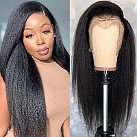 Beauty Forever Kinky Straight Lace Front Wigs Human Hair,Yaki Straight 13x4 Lace Frontal Wig Brazilian Human Hair Wigs for Women Pre Plucked with Baby Hair 150% Denisty Natural Color 18 Inch