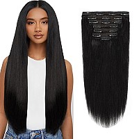 Italian Yaki Straight Hair Clip In Hair Extensions Real Remy Human Hair 8A Grade Thick Virgin Hair Clip Ins 4C African Americans