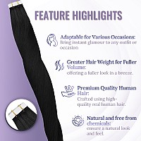 Fshine Jet Black Tape In Remy Hair Extensions 22 Inch Invisible Tape In Extensions Straight Hair Skin Weft Invisible Tape In Hai