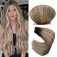 Balayage Hair Extensions Sew In Human Hair Wefts Hand Tied Weft Extensions Long 24 Inch Bundles Human Hair Straight Light Blonde