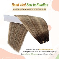 Balayage Hair Extensions Sew In Human Hair Wefts Hand Tied Weft Extensions Long 24 Inch Bundles Human Hair Straight Light Blonde