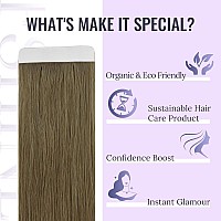 Fshine Real Hair Extensions Tape Ash Brown Highlighted Platinum Blonde Tape In Hair Extensions Silky Invisible Straight Natural