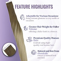 Fshine Real Hair Extensions Tape Ash Brown Highlighted Platinum Blonde Tape In Hair Extensions Silky Invisible Straight Natural