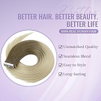 Fshine Real Hair Extensions Tape Ash Brown Highlighted Platinum Blonde Tape In Hair Extensions Silky Invisible Straight Natural