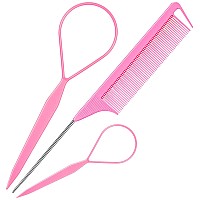 Tsmaddts Hair Styling Tool Set 3 Pcs French Braid Tool Rat Tail Comb And Metal Braiding Pin In Pink