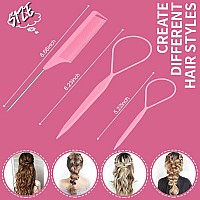 Tsmaddts Hair Styling Tool Set 3 Pcs French Braid Tool Rat Tail Comb And Metal Braiding Pin In Pink