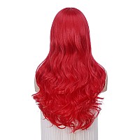 Quantum Love Long Red Wavy Wig For Women Middle Part Natural Looking Curly Hair Mermaid Red Synthetic Heat Resistant Fibre Wigs