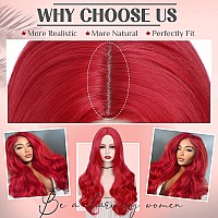 Quantum Love Long Red Wavy Wig For Women Middle Part Natural Looking Curly Hair Mermaid Red Synthetic Heat Resistant Fibre Wigs