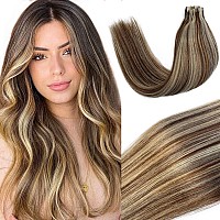 Tape In Hair Extensions 20 Pieces Double Sided Tape Hair Chocolate Brown To Blonde Highlights Balayage Real Human Hair Extension