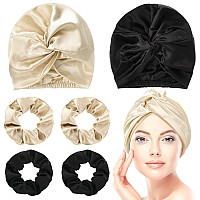 Geyoga 6 Pcs Reusable Large Silk Bonnet Hair Wrap For Sleeping Natural Silk Scrunchy Soft Scrunchies Silk Ponytail Holder For