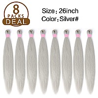 Aqinbel Braiding Hair 8 Bundlespack Silver Braiding Hair 26 Braiding Hair Pre Stretched Itch Free Crochet Twist Braids Hair Ya