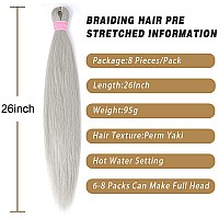 Aqinbel Braiding Hair 8 Bundlespack Silver Braiding Hair 26 Braiding Hair Pre Stretched Itch Free Crochet Twist Braids Hair Ya