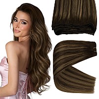 Sunny Weft Hair Extensions Human Hair 18Inch Ombre Sew In Hair Extensions Dark Brown Ombre Caramel Blonde Balayage Hair Extensio