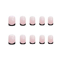 Foccna French Falsefake Nails Tips Square Press On Short Nude Womens Black Daily Wear Artificail Nails For Nail Art Manicure D