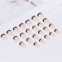 Foccna French Falsefake Nails Tips Square Press On Short Nude Womens Black Daily Wear Artificail Nails For Nail Art Manicure D