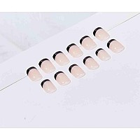 Foccna French Falsefake Nails Tips Square Press On Short Nude Womens Black Daily Wear Artificail Nails For Nail Art Manicure D