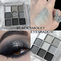 Yeweian Black Smokey Eyeshadow Palette Eye Black Makeup 9 Colors Black Silver Gray White Eyeshadow Makeup Palette Waterproof