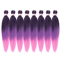 Pre Stretched Braiding Hair 8 Packs 20 Inch Ombre Synthetic Braiding Hair Natural Easy Twist Braids Crochet Hair Hot Water Setting Professional Soft Yaki Straight Texture (#1b/purple/pink)