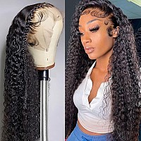 kiss love 13x4 HD Transparent Lace Front Wigs Human Hair Pre Plucked with Baby Hair Curly Wigs for Women Human Hair Brazilian Virgin Deep Wave Frontal Wig (28Inch)