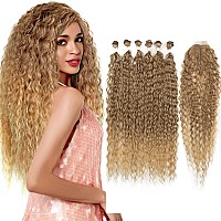 D But 30 Inch Synthetic Hair Bundles Water Wave 6 Bundles With Closure High Temperature Weaving Hair Extensions 290G For Full H