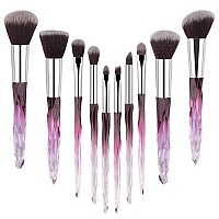 10Pcs Professional Make Up Brush Soft Bristles Deep Purple Hair Makeup Brushes Eyeliner Eyebrow Lip Contour Blending Brush Set