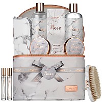 Birthday Gifts For Mom Daughter Self Care Gifts For Women Luxe 16Pc Rose Bath And Body Home Spa Set Relaxation Bath Gift Bask