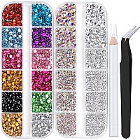 Two Packs Of Flatback Rhinestones 4520 Pcs Rainbow Gems Crystal Nail Rhinestones For Crafting Colorful Abtransparent White Rh